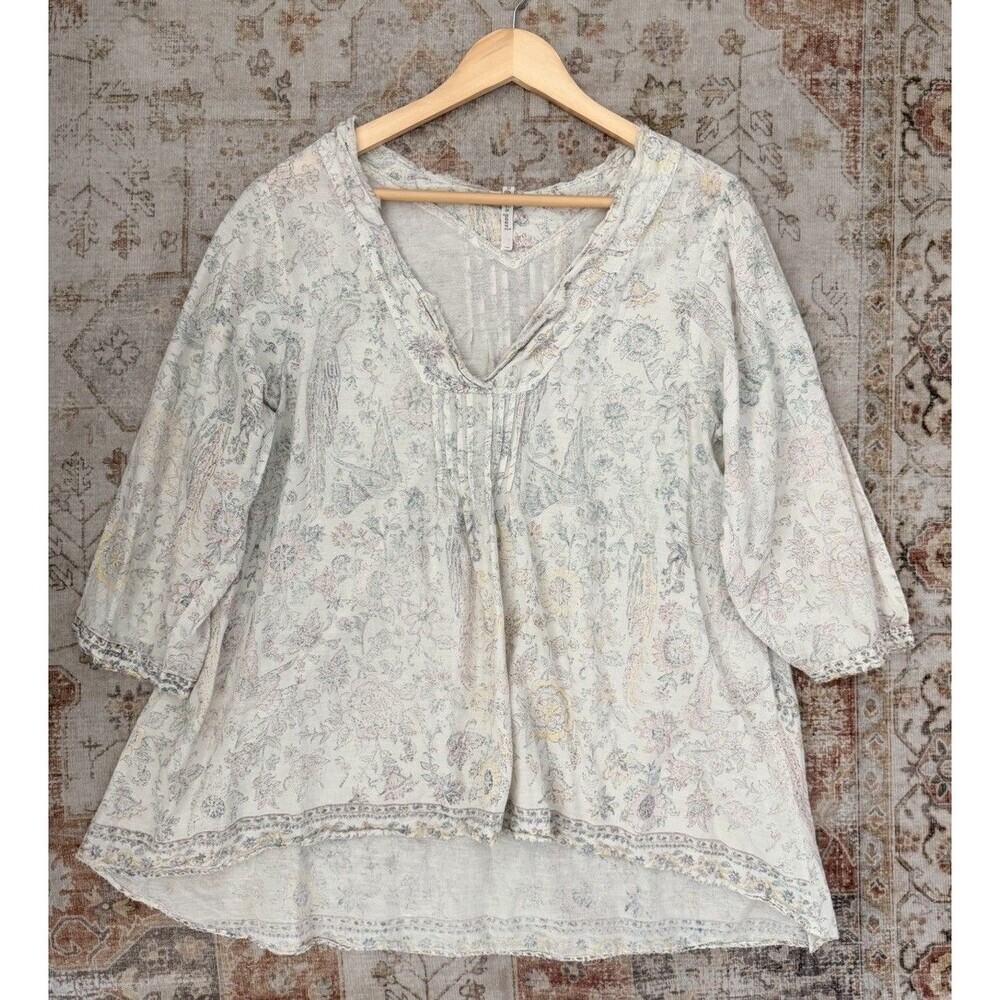 Magnolia Pearl Printed Bondi Blouse Tunic Top Shirt Ivory OS - Picture 2 of 8